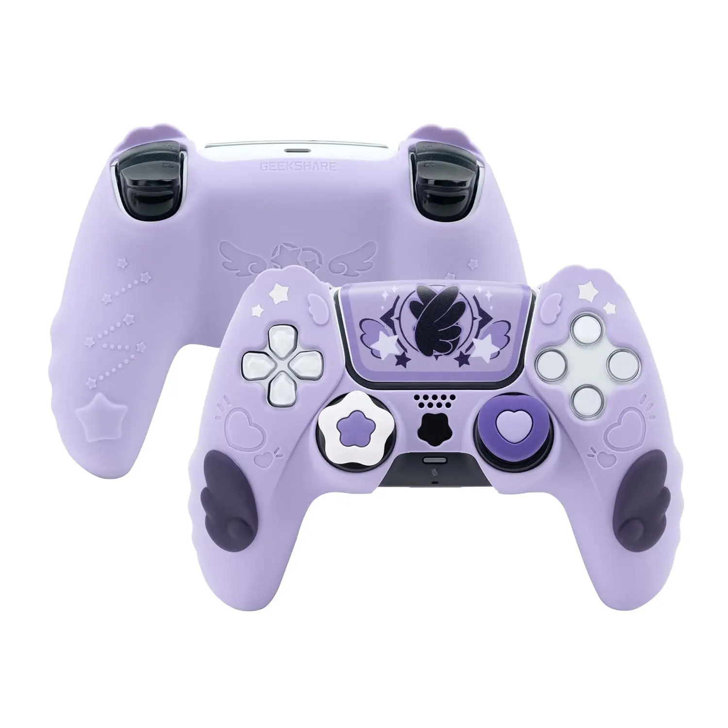PS5 Controller  Set,Anti-Slip  Protective Cover  Case for PS5  Controller with 2 Thumb Grip Caps and 2 Stickers -  Wings Series (Purple)