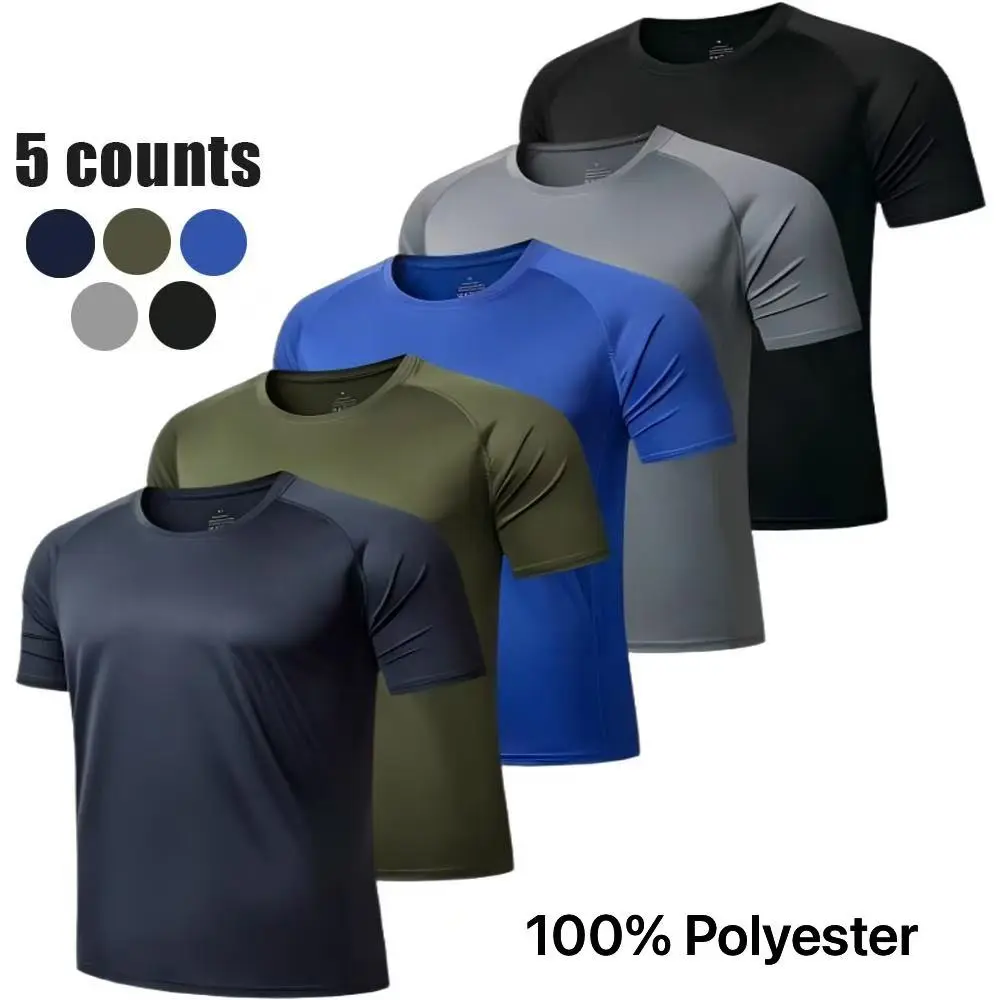Men's SummerVibes Solid Color Quick Dry Breathable Shortsleeve Spring and Summer Shirts Crew Neck Comfortable T-Shirt Moisture Wicking Mesh Athletic Training Fathersdaygift workout tops gym shirts All Season Activewear Athleisure Style