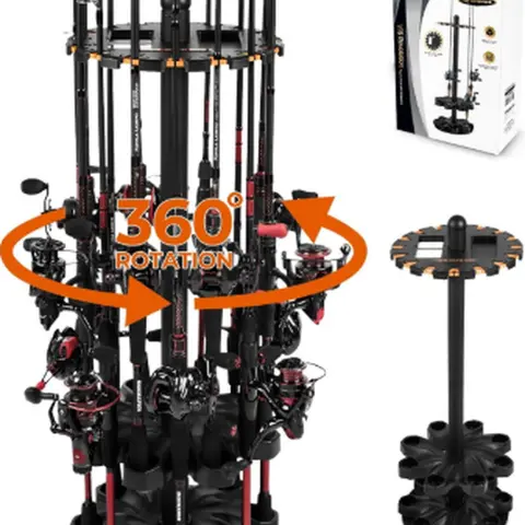 KastKing V16 Rotating Fishing Rod Holder OR V15 Without Rotating Base, Floor Rack Holds Up to 16 Rods & Combos, Space-Saving Pole Organizer with Foam, Durable ABS, Fishing Gear Storage Gift for Men