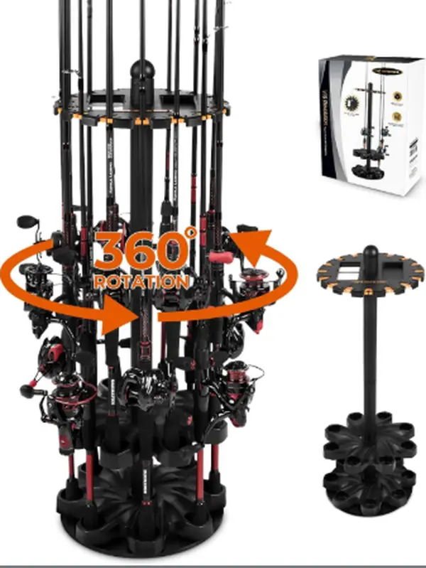 KastKing V16 Rotating Fishing Rod Holder OR V15 Without Rotating Base, Floor Rack Holds Up to 16 Rods & Combos, Space-Saving Pole Organizer with Foam, Durable ABS, Fishing Gear Storage Gift for Men