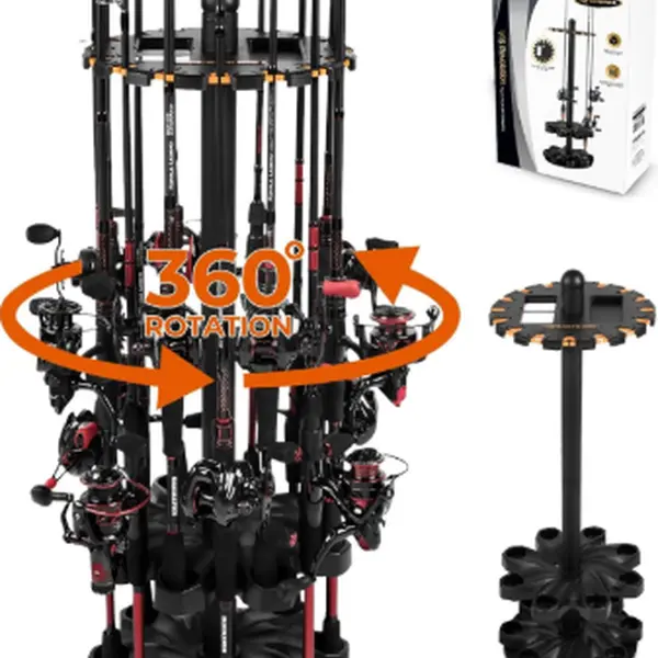 KastKing V16 Rotating Fishing Rod Holder OR V15 Without Rotating Base, Floor Rack Holds Up to 16 Rods & Combos, Space-Saving Pole Organizer with Foam, Durable ABS, Fishing Gear Storage Gift for Men