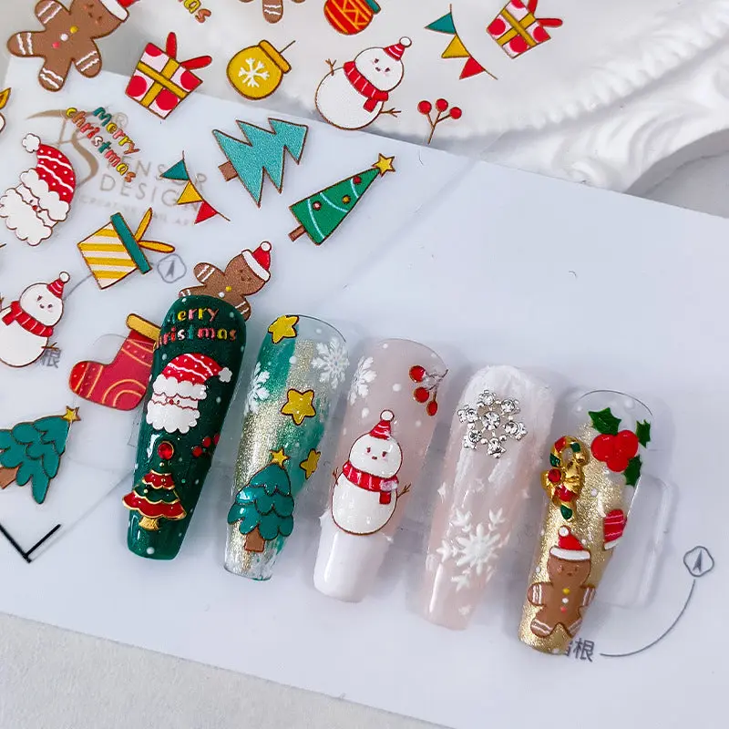 Winter Christmas Nail Art Stickers, Santa Claus, Gingerbread Man Nail Stickers (377)