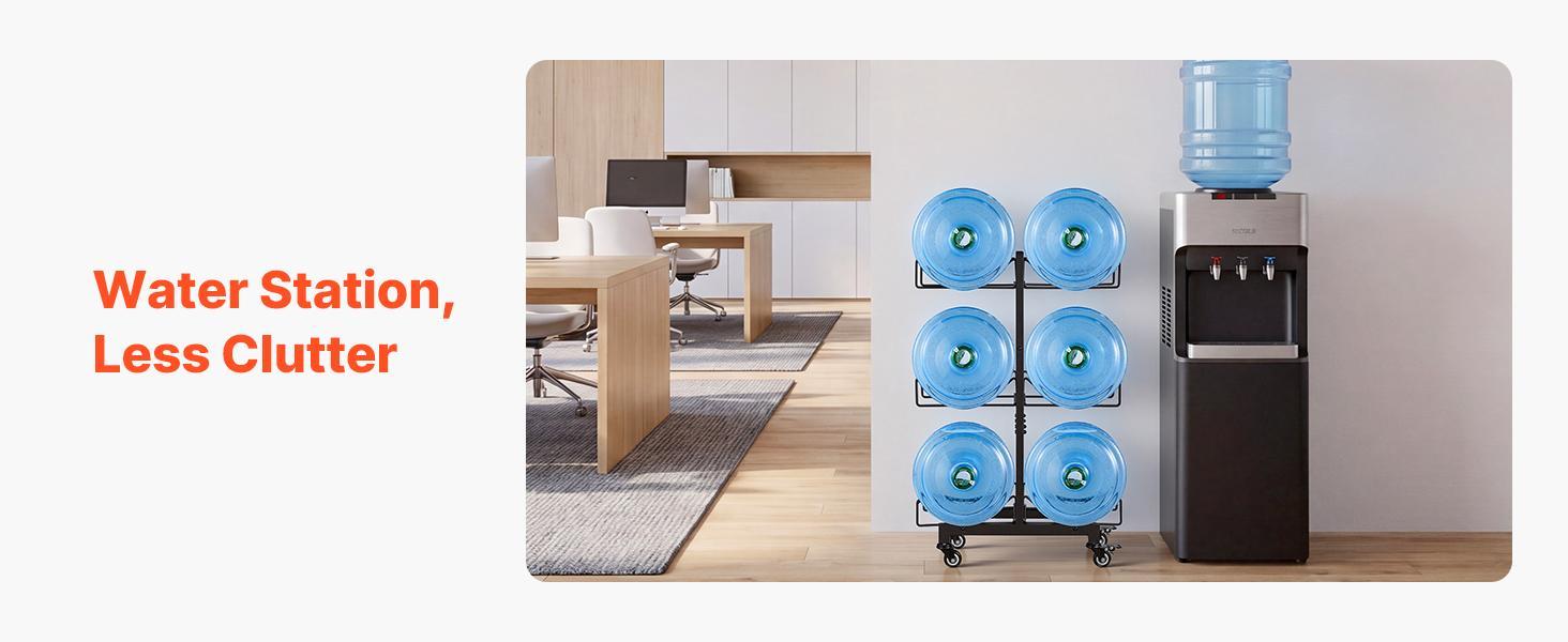 【Summerfinds】VEVOR Water Jug Holder3 Tiers Double Rows 3 and 5 Gallon Water Bottle Holder for 6 BottlesHeavy Duty Jug Rack Organizer with Casters and HandlesFoldable for KitchenOfficeLiving RoomBlack