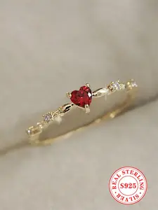 925 Sterling Silver Heart Shaped Ring, 2024 New Style Fashion Accessories for Women & Girls, Trendy All-match Wedding Engagement Anniversary Party Jewelry Gifts, Heart Design Ring
