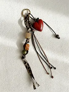 Leopard Heart Vintage Beaded Keychain, Sweet Cool Style Bag Charm, Perfect Gift for Girls and Friends, Millennium Fashion Accessory, Bag Pendant Keychain