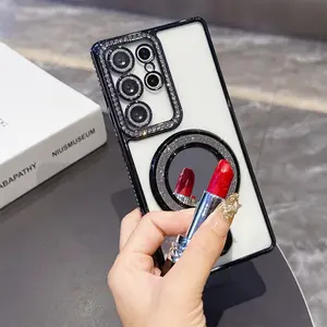 Makeup Mirror Bracket Phone Case Compatible with Samsung Galaxy S25 Ultra, S24 Plus, S23, S22, S25 Edge, A14, A15, A16, A25, A26, A34, A35, A36, A54, A55, A56. Shockproof Protective Cover Features Durable Protection and a Secure Grip Design