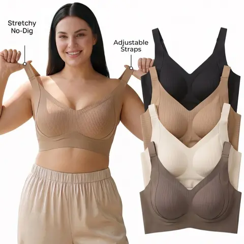 Seamless Push-Up Jelly Bra | Plus Size Wire-Free Ribbed Everyday T-Shirt Bralette | High Stretch, Ultimate Lift & Soft Sleep Comfort Underwear (S-4XL)