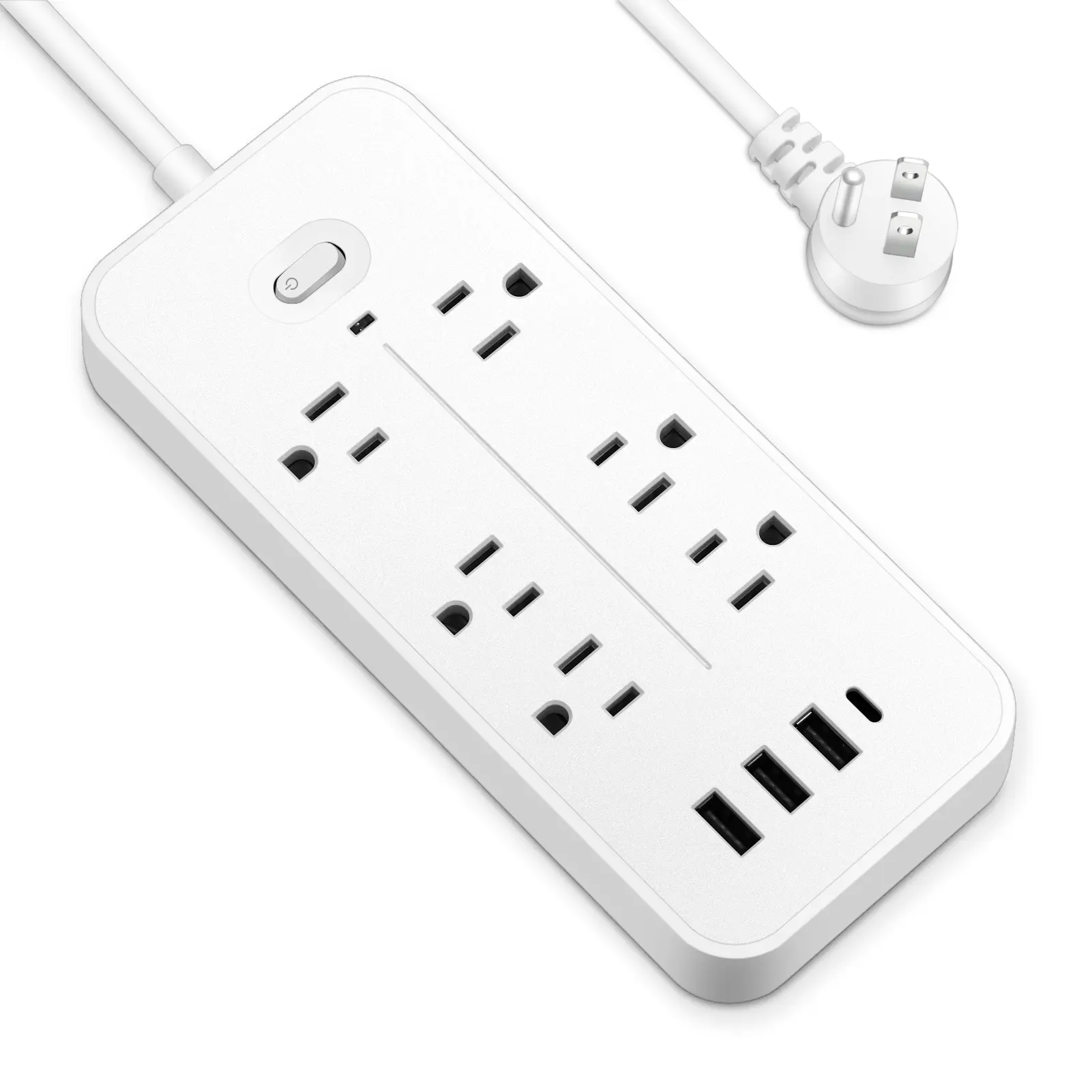 3.9 FT Extension Cord Power Strip with Overload Protection, 3 USB-A and USB-C Charging Ports, Multi-Port Charging Station for Home, Office, Desk, and Travel Electronic Devices