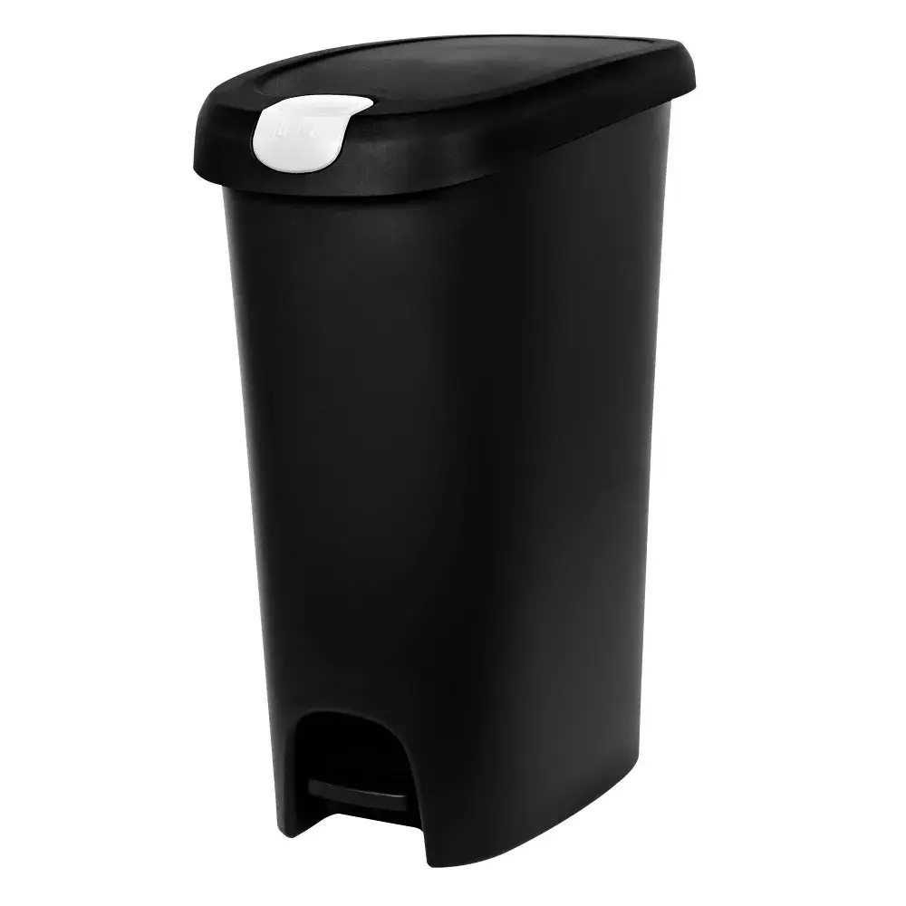 12.3gal Slim Step Trash Can with Locking Lid Black
