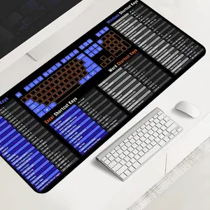 Large-sized keyboard shortcut mouse pad, ergonomic blue and black design, desktop protection pad, Desktop Accessory, anti-slip rubber lock edge high-definition printing, suitable for computers, laptops, schools, as a gift for family and friends.