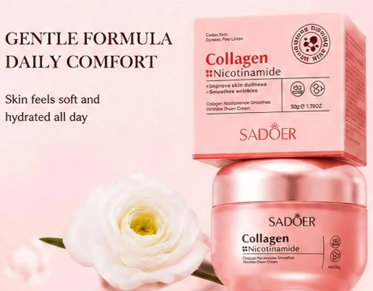 SADOER Collagen & Niacinamide Face Cream - 50g Regular Edition, Oil-Free Lightweight Moisturizer for Adults, Hydrating Brightening for All Skin Types, 24 Months Use, Evening/Anytime Care, Paraben-Free for Smooth Luminous Finish