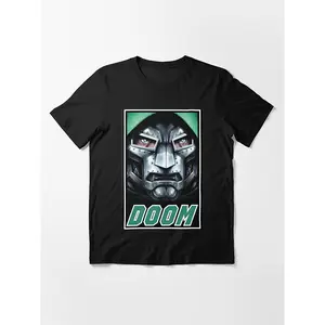 Men's Doctor Doom Graphic Cotton T-Shirt - Black with Green & White Print, Round Neck Short Sleeve, 180g/㎡, Casual Comfort Fit for Casual Attire