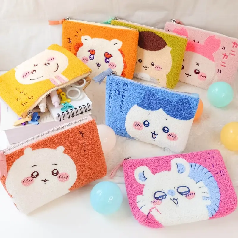Chiikawa Plush Wallet Hachiware Usagi Cartoon Kawaii Embroidery Zipper Cosmetic Bag Pencil Case Coin Storage Women Girls Gifts