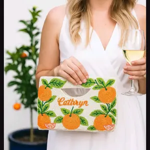 Orange Beaded Purse, Fruit Clutch bag