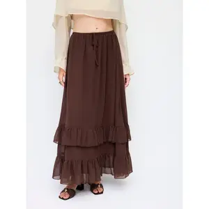 Cider Chiffon Mid Rise Drawstring Ruffled Tiered Maxi Skirt SwimWeek