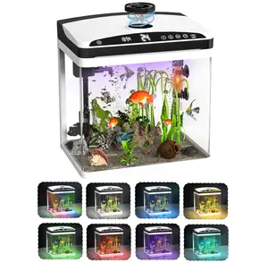 3 Gallon Fish Tank, Small Smart Aquarium with Filter, LED Light, Temperature Display for Betta, Shrimp, Goldfish, Guppies Small Fish with heating rod and ultraviolet lamp