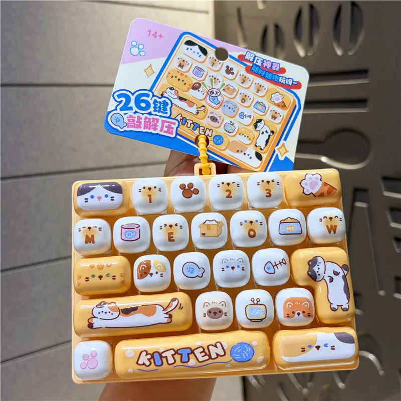 26-Key Simulated Keyboard Stress-Relief Bell Pendant, Desktop Animal Decoration, Student Backpack Accessory, Creative Toy Gift
