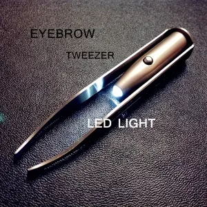 [Upgraded Brow Tweezers] Portable Upgraded LED Light Brow Tweezers | Precision Makeup Tool with Intelligent Design for Perfect Eyebrow Shaping and Fake Lash Application, Battery Powered, Brush Head | Includes Button Battery