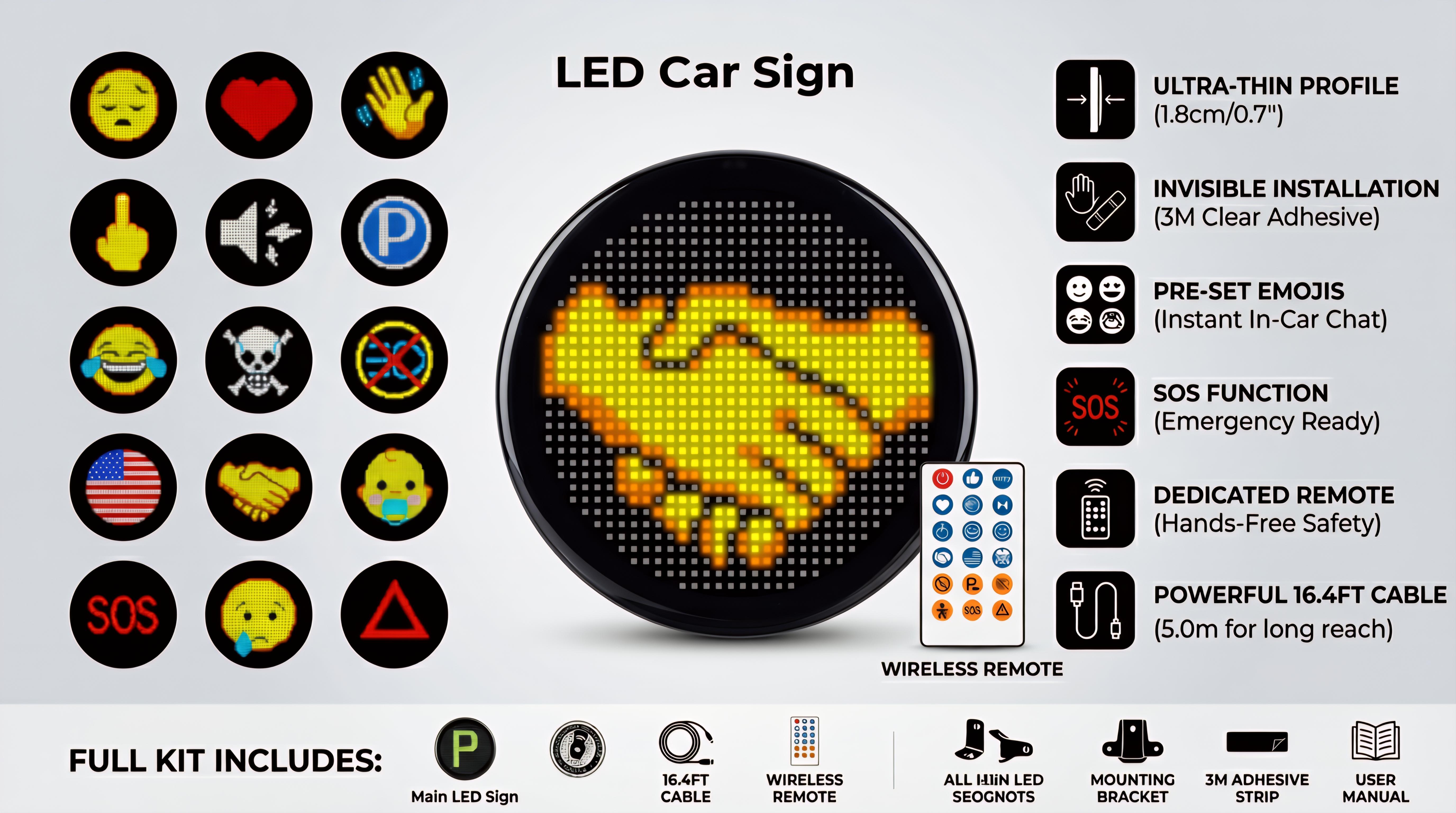 Car Gesture LED Sign Funny Car Light Remote Controlled Emojis Road Rage Display for Drivers