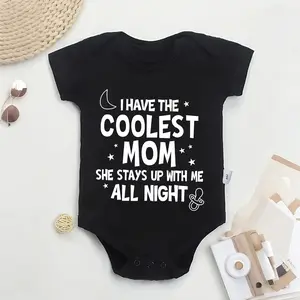 "I Have The Coolest Mom" Baby Bodysuit | Star & Pacifier Graphic Infant Romper | Soft Cotton Humorous Newborn Outfit for Baby Boys & Girls