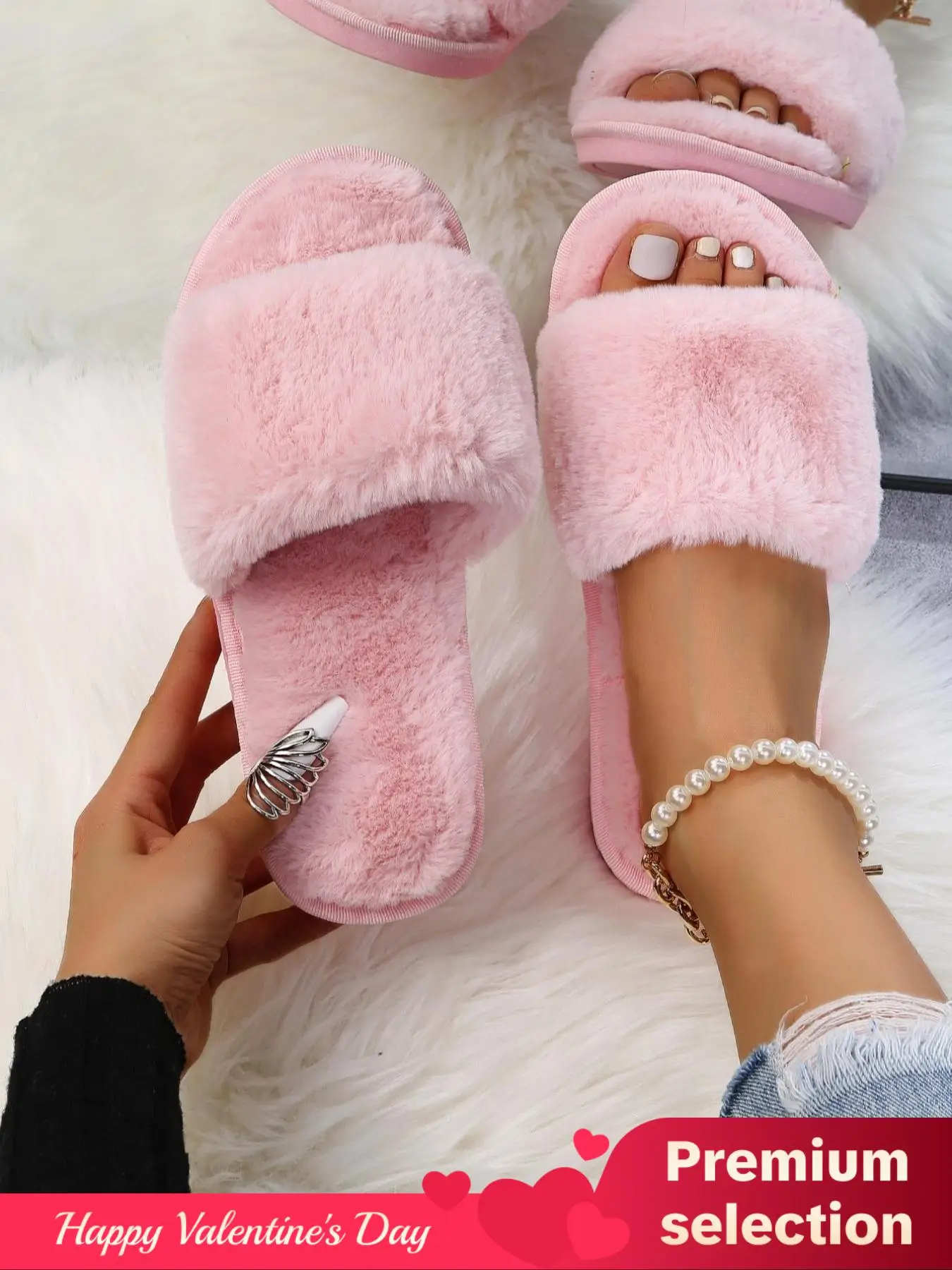 Women's Solid Color Plush Slippers, House Slippers As Gift, Casual Comfortable Silent Anti-slip Home Slippers for Girlfriend for Fall & Winter, Fluffy
