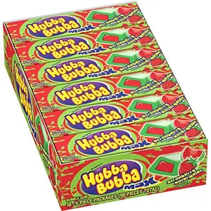 HUBBA BUBBA Bubble Gum Bulk, Chewing Gum Bulk Strawberry Watermelon Flavored, 18 Pack, 5 Pieces, Candy