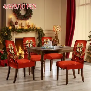 Christmas Gift Printed Dining Chair Covers Set, Stretchable Washable Elastic Home Decor Protector for Party Room Hotel Decoration, Universal Chair Cover