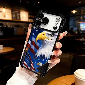 American Eagle & Flag Four Comer Ant-Fall Phone Case Transparent Electroplated Protective Cover for iPhone 17 16 Pro Max 15 Air Plus 14 13 12 11E
