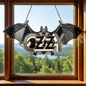 Bat Acrylic Suncatcher, Rock Metal Window Hanging Decor, Heavy Metal Fan Gift, Gothic Bat Sun Catcher, Dark Aesthetic Room Decor, Music Lover Window Ornament, Sunlight Prism Decor for Rock Lovers