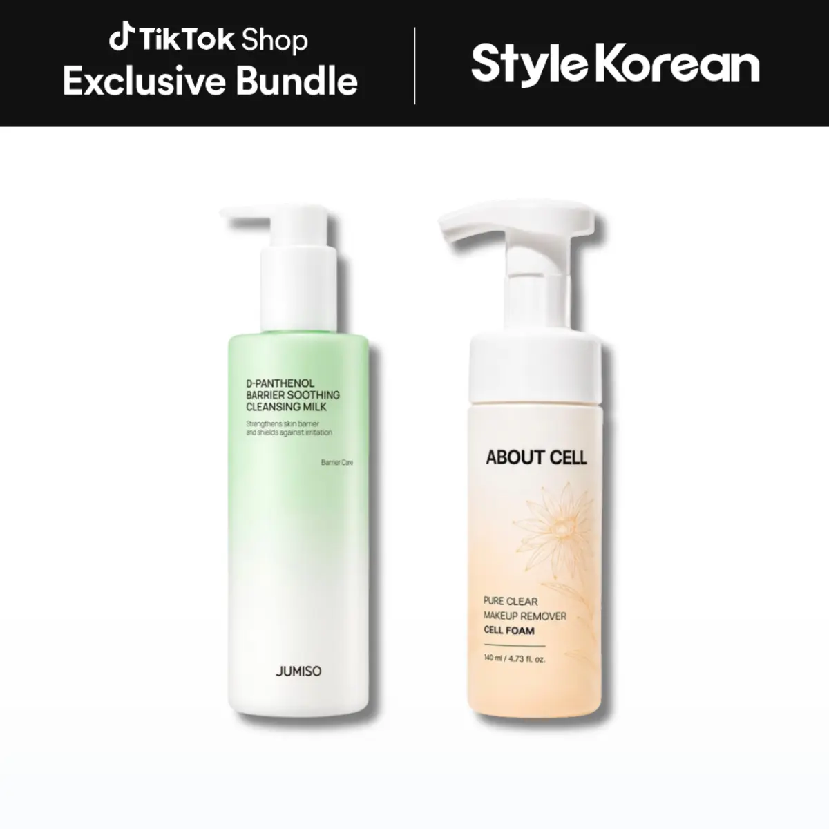 [StyleKorean] Gentle & Effortless Cleansing Duo - [Jumiso] D-Panthenol Barrier Soothing Cleansing Milk 300ml + [ABOUT CELL] Pure Clear Makeup Remover Cell Foam 140ml