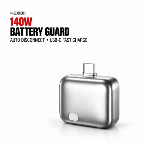 HEXIBII 140W Physical-Disconnect Battery Guard Single-Port USB Type-C Fast Charging Cellphone Charger with Auto-Self-Eject, Smart Auto-Stop, Dual-Channel Safety System, Quick Charge 3.0, Anti-Overcharge for iPhone 15-18 Pro Series