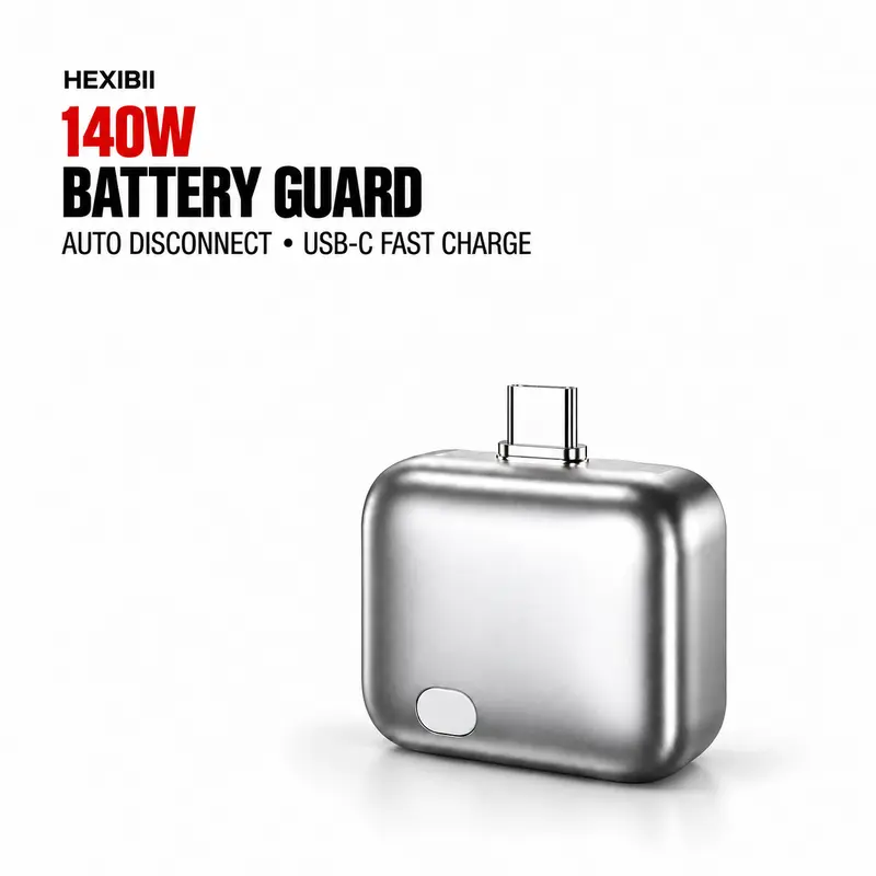 HEXIBII 140W Physical-Disconnect Battery Guard Single-Port USB Type-C Fast Charging Cellphone Charger with Auto-Self-Eject, Smart Auto-Stop, Dual-Channel Safety System, Quick Charge 3.0, Anti-Overcharge for iPhone 15-18 Pro Series