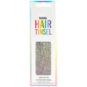 Glitter Rainbow Hair Tinsel, 13-Inch Clip-In Fairy Hair Extensions with Non-Damaging Shimmer, Heat Resistant Strands for Parties, 6 Count