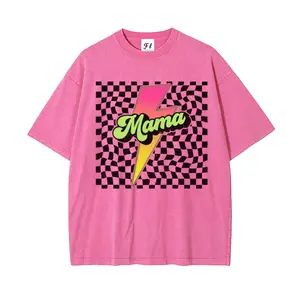 Mama Lightning Bolt Checkered Shirt, Perfect Mother's Day Gift, Women's Vintage Washed Graphic Tee, Soft Summer Cotton Mom Life T-Shirt