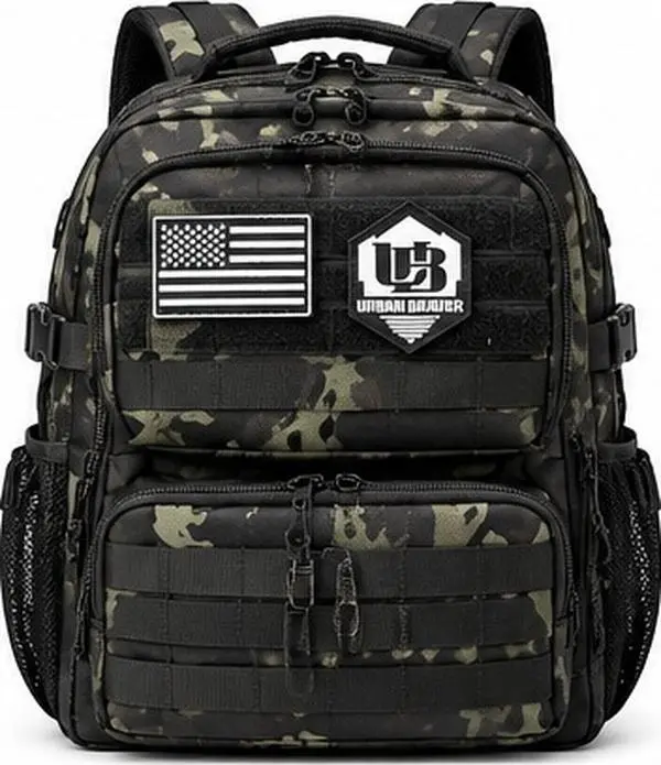 URBAN BRAVER Tactical Backpack 30L - Military MOLLE Daypack with 17" Laptop Compartment, Patch Panel & Chest Strap, Black Multicam Travel Backpack for Work School Hiking