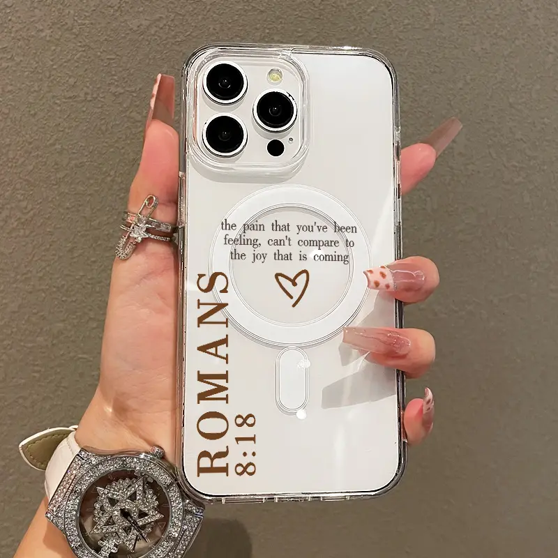 Magnetic Soft TPU Smartphone Case Cover for iPhone 11/12/13/14/15/16 Pro Max, MagSafe Compatible, Romans 8:18 Pain-Themed Aesthetic Pattern, Lightweight, Anti-Scratch, Trendy Cellphone Protection Accessories