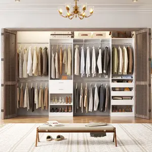 50"-156" Set of 2 Walk-In Closet System with 6 Hanging Rods, 5 Drawers, Shelves, Shoe Rack, Modern Furniture Organization Home Wardrobe Ideas