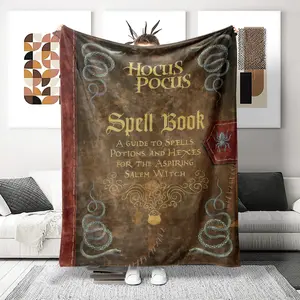 Ultra-Soft Flannel Printed Woolen Blanket, Hocus Pocus Spell Book Design, Perfect for Holidays, Ideal Gift for All Occasions