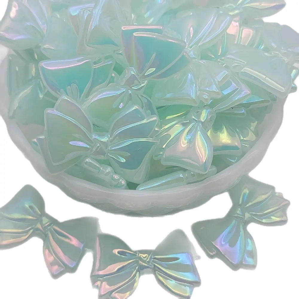 Light Blue Iridescent Bows with UV Shiny Coating for Beadable Pens & Jewelry Making, 5 or 10-Pack DIY Beading Craft Supplies