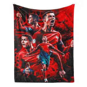 Cristiano Ronaldo Collage Flannel Throw | Ultra-Soft, Lightweight & Eye-Catching Red Design | Perfect for Soccer Fans to Show Their CR7 Pride All Year Long