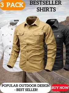 Men's 3 Pack Western Cowboy Long Sleeve Shirts, Classic Button Down Work Shirts, Dual Chest Pockets, Durable Outdoor Casual Tops