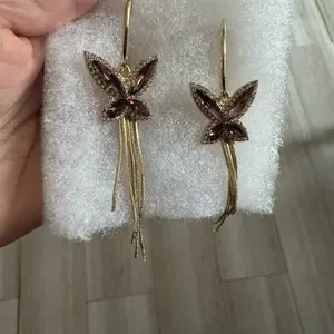 Butterfly Dangle Earrings - Gold-Colored Earrings with Decorative Beads and Twig Accents