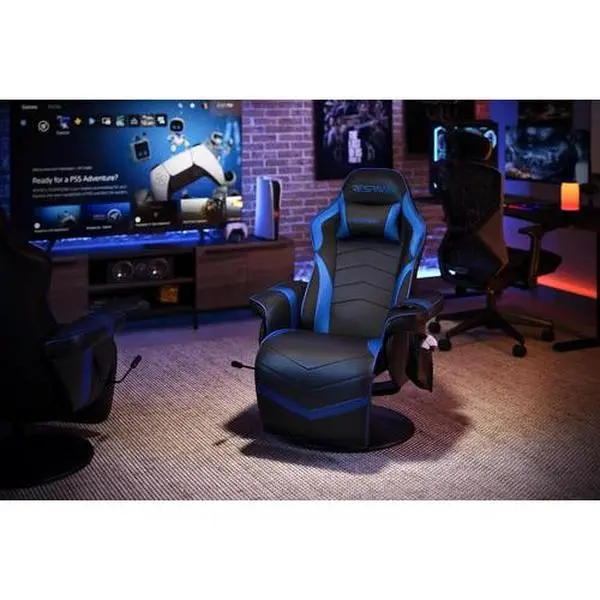 Blue 900 Gaming Recliner Chair With Adjustable Leg Rest & Cupholder