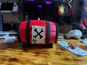 Sea of Thieves 3D Printed Keg Inspired by the Game Red Barrel with Black Accents for Fans of the Virtual Universe