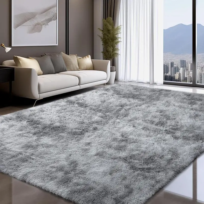 Modern Long Pile Polyester Fiber Rug, Rectangular Carpet for Living Room & Bedroom, Home Use, Multiple Sizes Available, Machine Washable Rug
