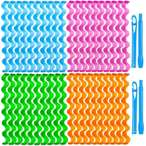 42 Pieces Heatless Waves Hair Curler, No Heat Damage Wavy Hair Curlers with 2 Sets of Styling Hooks, Heatless Curls for Women Girls Medium Short Hair(4 Colors,25cm/ 9.9")