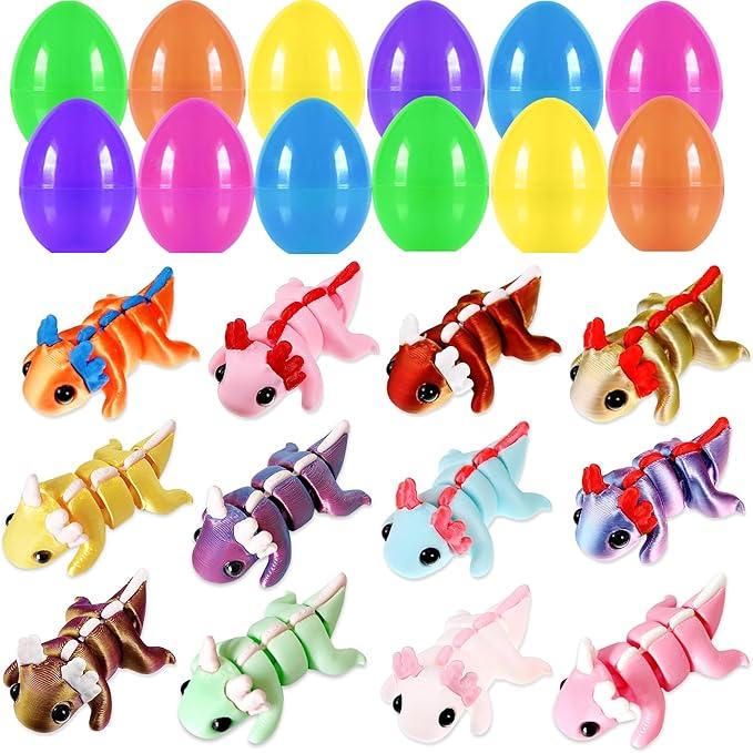 12 Pack Axolotl Easter Eggs – Prefilled Easter Eggs with Mini 3D Fidget Animal Toys, Easter Basket Essentials