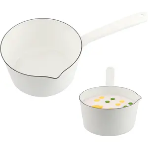 Saucepan,1.2L Nonstick Milk Pan with Pour Spouts,Butter Warmer,Small Kitchen Pot Gas Stove Enamel Milk Warm Pot with Handle,Sauce Pan for  Kitchen,Easy to Clean(White)