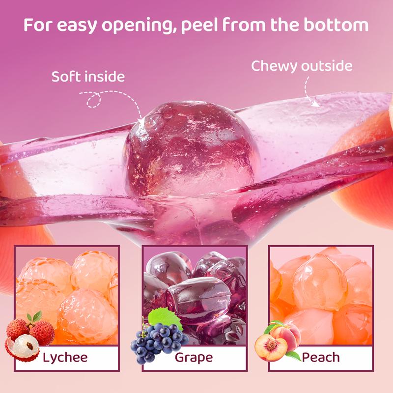 【2 Boxes Delivered】GummyGlow Peelable Candy Real Fruit Juice Lychee Grape Peach Gluten-Free Snack for Party & Sharing Sweet Juicy Chewy45 pieces/box