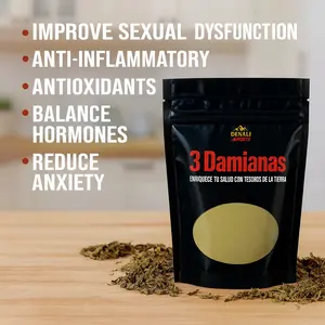 Denali Natural Products 3 Damianas 3.5oz Herbal Powder Damiana Tea Organic Fine Powder Ready Mix Improve Sexual Dysfunction Anti-Inflammatory Balance Hormones Reduce Anxiety Organic